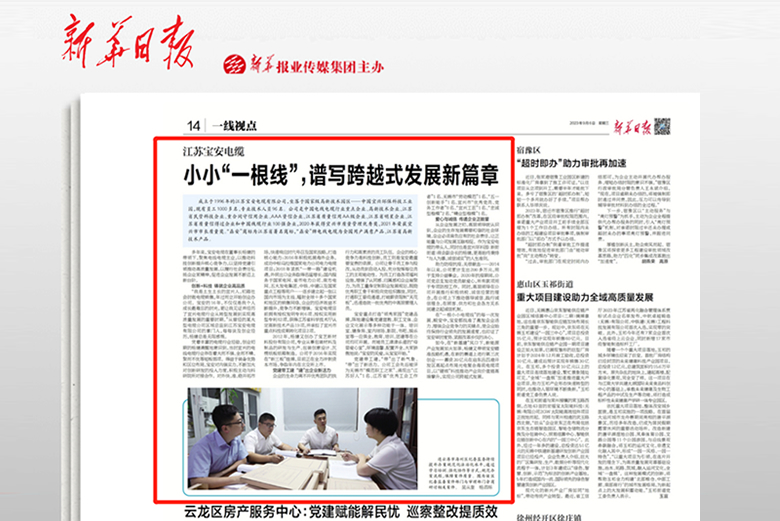 《新华日报》刊发宝安电缆专题报道